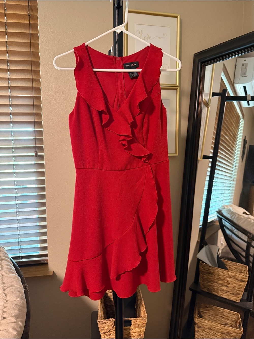 Teeze Me Red Ruffle V-Neck Mini Dress